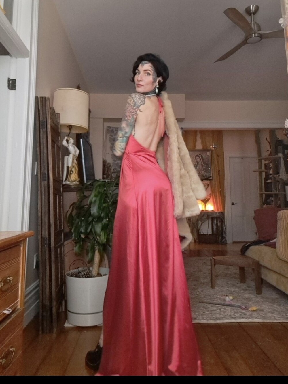 Backless Satin Halter Maxi Dress in Red
